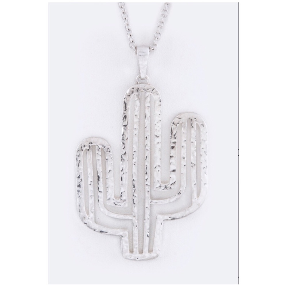 JUST IN Metal Cactus Pendant Necklace Set - Picture 3 of 4